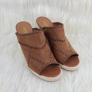 Crown Vintage Mariana Brown Wedge Espadrilles Patchwork Stich Open Toe Sandals 8